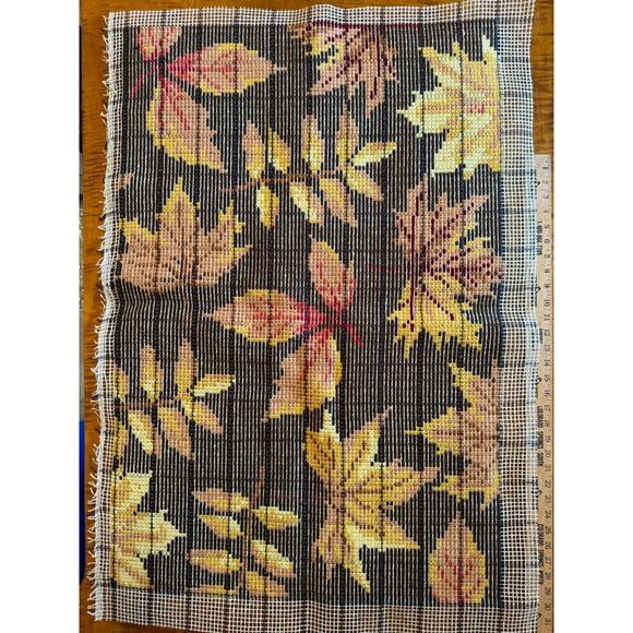 Semi-Complete "Autumn Leaves" Latch Hook Rug - Great Colors! 40"x27" Finished - Picture 2 of 3